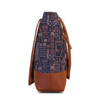 The Purple Tree Women Handcrafted Tote with Vegan Leather Handles, Tribal Print Shoulder Bag for Office and College, Oversized Contemporary, Blue