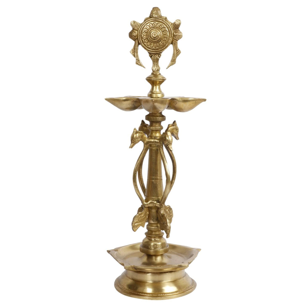 ARTVARKO Big Brass Chakra Villaku Vishnu Chakra Deepam, Diya, Deepa, Traditional Oil Lamp for Pooja, Aarti, Home and Decor 14 Inches