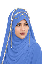 AL NOOR HIJAB Women's Pearl Chain Stone Hijab Scarf WIth Chiffon Dupatta
