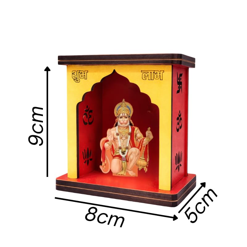 Apnatohfa Hanuman ji Mini Wooden Mandir for Car Dashboard & Home | Shubh Labh Pooja Temple | Spiritual Car Decor & Gift Item