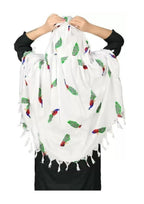 Vinsh Enterprise Cotton Long Scarf Cum Mask Scarves Usable for Vehicle Driver | White Printed Design | Universal Size | For Girl & Women | Soft & Breathable Sun Protection (PEACOCK)