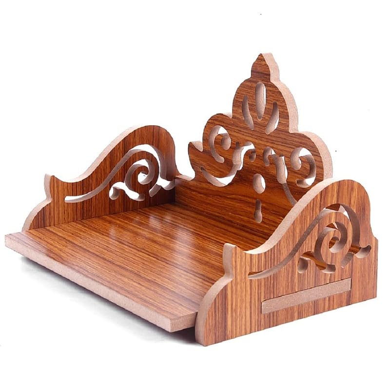 ZUPER Wood Fully Hand Crafted Carved Pattern Temple for Pooja Temple for Home and Office I Set-Top Box Stand I Wooden Stand for Puja (Brown-4) (Pack of 1)