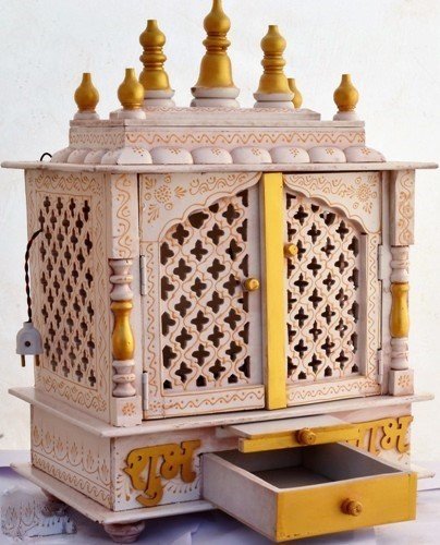 Jodhpur Handicrafts Beautiful Wooden Pooja Mandir for Home/Temple for Home and Office/Puja Mandir/Puja Stand/Pooja Mandapam with Led Spot Light (Brown_11.8 Inch X 17.7 Inch X 60 Inch)