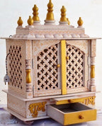 Jodhpur Handicrafts Beautiful Wooden Pooja Mandir for Home/Temple for Home and Office/Puja Mandir/Puja Stand/Pooja Mandapam with Led Spot Light (Brown_11.8 Inch X 17.7 Inch X 60 Inch)