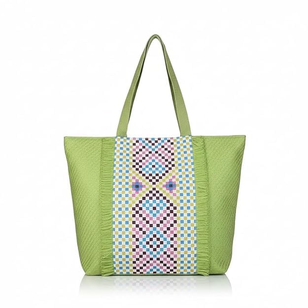 ASIAN Beach Tote Bag with Rope Handles For Women & Girls Beige with Pink Palm Print | Large Shoulder Bag, Stylish Designer Handbag, Lightweight, Perfect for Office Bag, College Bag & Shopping Use
