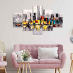 VIBECRAFTS Abstract Wall Painting Skyline of New York City Five Pieces For Home|Office|Living Room|Gift (PTVC5Pcs1_5514)