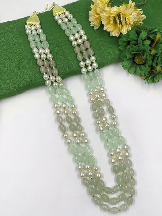 Long Beads Necklace for Women Handmade Chain Traditional White/Green/Mint Multicolor Trendy Neck wear Designer Fashion Jewellery for women