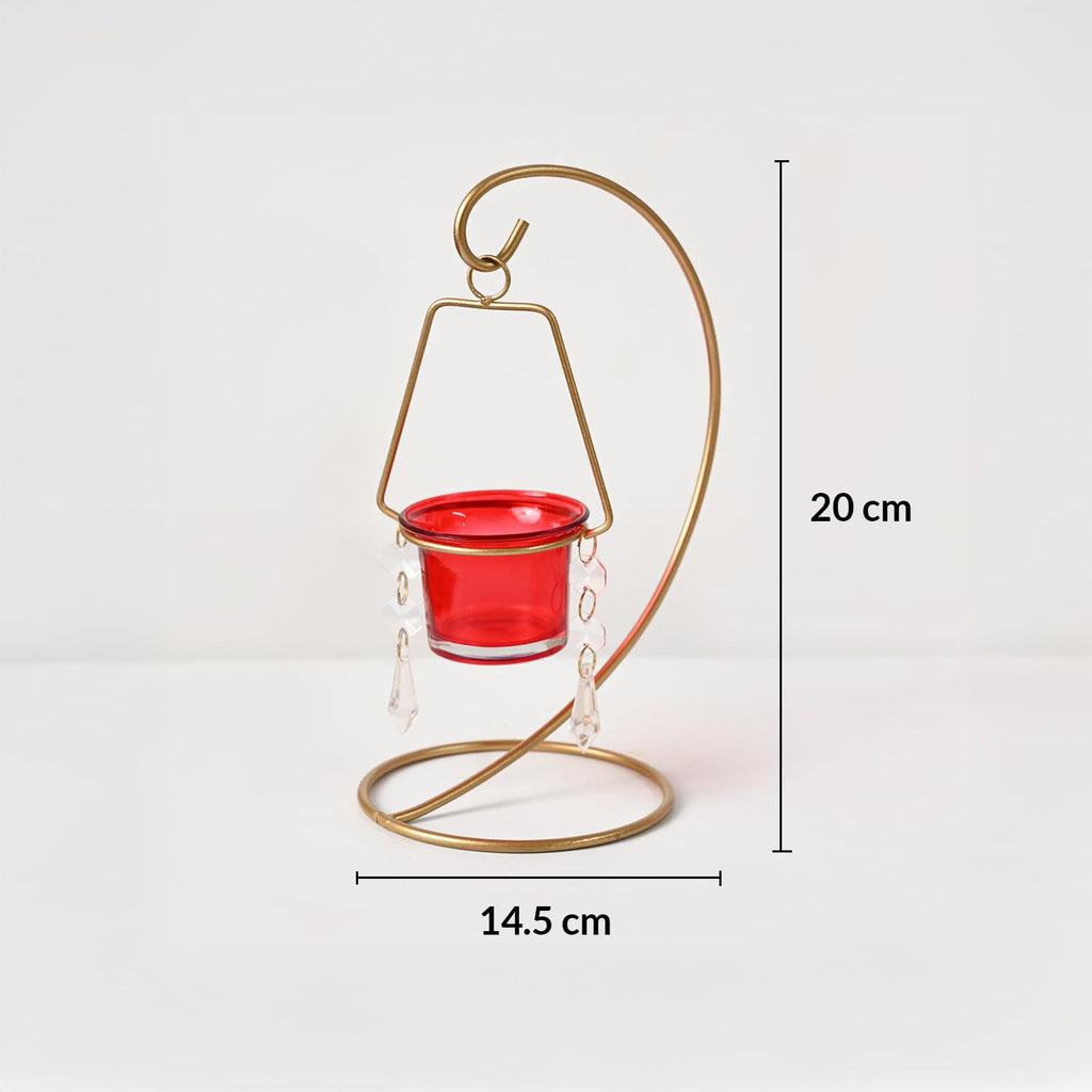 MARKET 99 Hanging T-Light Holder | Gold Metal Spiral S-Shape with Crystal Moon Design | Elegant Tealight Candle Holder for Home, Xmas & Christmas Décor, Balcony, Living Room & Festive Decoration