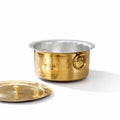 P•TAL Brass Patila for Cooking (3 litres) | 100% Pure Round Heavy Bottom | Hammered, Polished Tapeli/Patila/Bhagona | Golden Brass Handi (Free 30ml Copper & Brass Cleaning Solution)