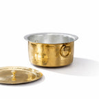 P•TAL Brass Patila for Cooking (3 litres) | 100% Pure Round Heavy Bottom | Hammered, Polished Tapeli/Patila/Bhagona | Golden Brass Handi (Free 30ml Copper & Brass Cleaning Solution)