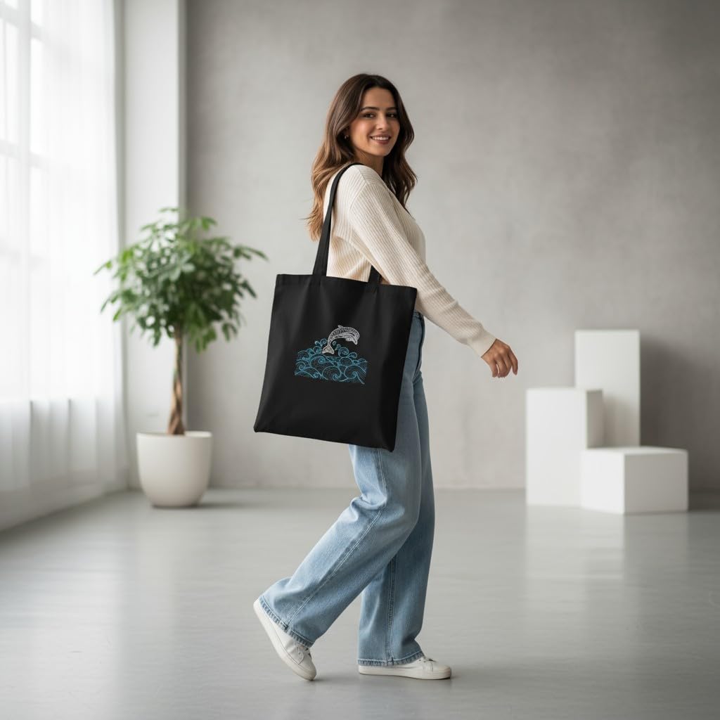 DANIOO DON'T WORRY WE CARRY Cotton Canvas Tote Bags for Women, Multipurpose Handbags for Women and Girls with Zipper and Pocket for Travel, Shopping | Hand Bag | College Tote Bags (Black)