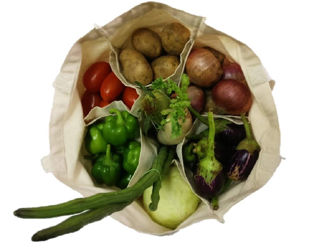 Arka 100% Cotton Canvas Shopping Bag for Vegetables and Groceries with 6 Pockets