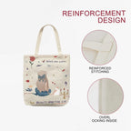 Zibuyu Cotton Canvas Tote Bag Foldable Washable Graphic Print White 1 Pc