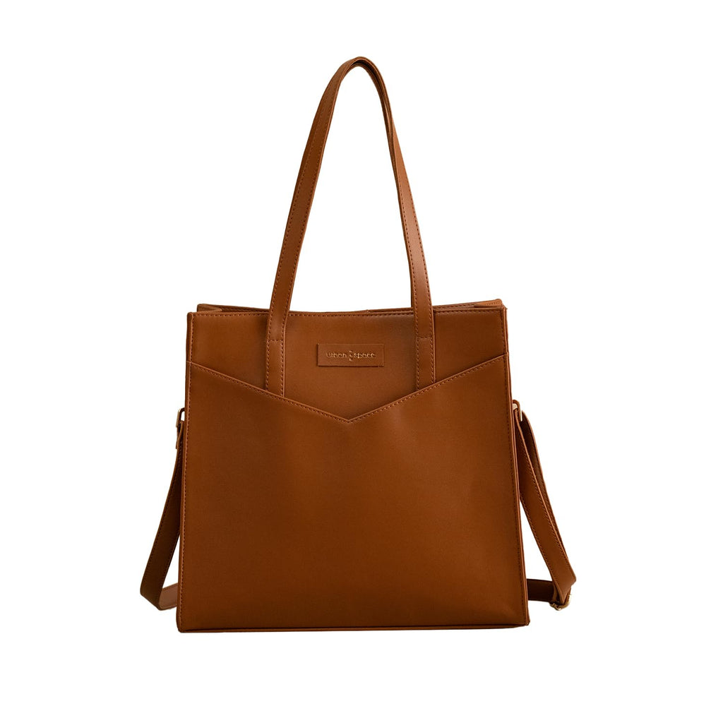 Urban Space Vegan Leather Women Tote Bag with Laptop compartment, Handbag for Work, Ladies purse, Stylish Shoulder Bag, Laptop ipad Tote Bags For Office Use, Gift for Women (Adele Tan)