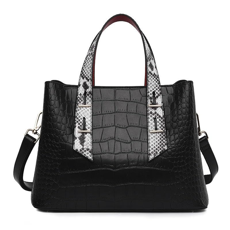 NAMCHI Luxury Leather Tote Handbag for Women Spacious, Stylish & Versatile – Perfect for Work & Travel (Black with white belt)