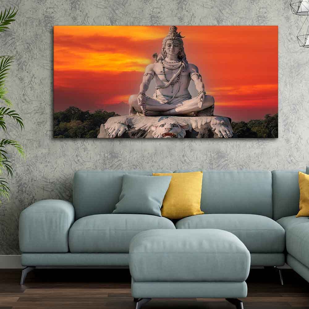 VIBECRAFTS Canvas Paintings for Living Room Drawing Room Shiva Meditating Canvas Wall Painting Fitted With Wooden Frame For Home | Office | Living Room | Gifts (PTVCH_2545)(48 x 24 Inches)