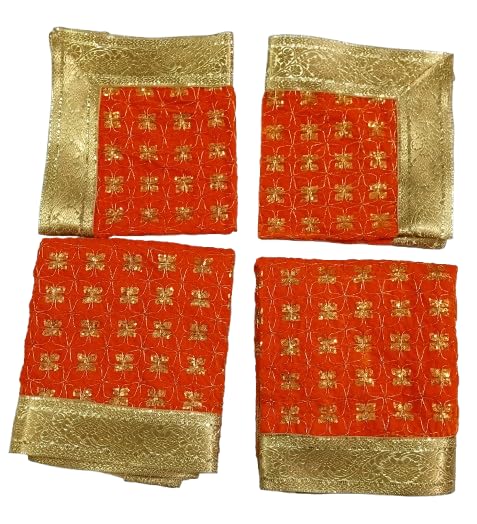 Lakshmi Maa Collection Rumala Sahib Double Set Velvet Orange with Heavy gota & Designer Set of 4 PEC