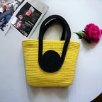 BEAUTIFUL HOMMIES Attractive Large Tote - Summer, Beach & Boho Bag - Handmade Jute & Bamboo - Yellow-Black