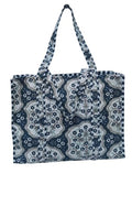 HOUSE OF GULAB Tote Bag for Women Stylish Canvas Handbag with Long Handle Inside Pocket Shoulder Bag Ladies Shopping College Office Travel Tote Bag for Girls Daily Use Fashion Bag (Navy Blue & White)