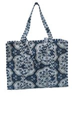 HOUSE OF GULAB Tote Bag for Women Stylish Canvas Handbag with Long Handle Inside Pocket Shoulder Bag Ladies Shopping College Office Travel Tote Bag for Girls Daily Use Fashion Bag (Navy Blue & White)
