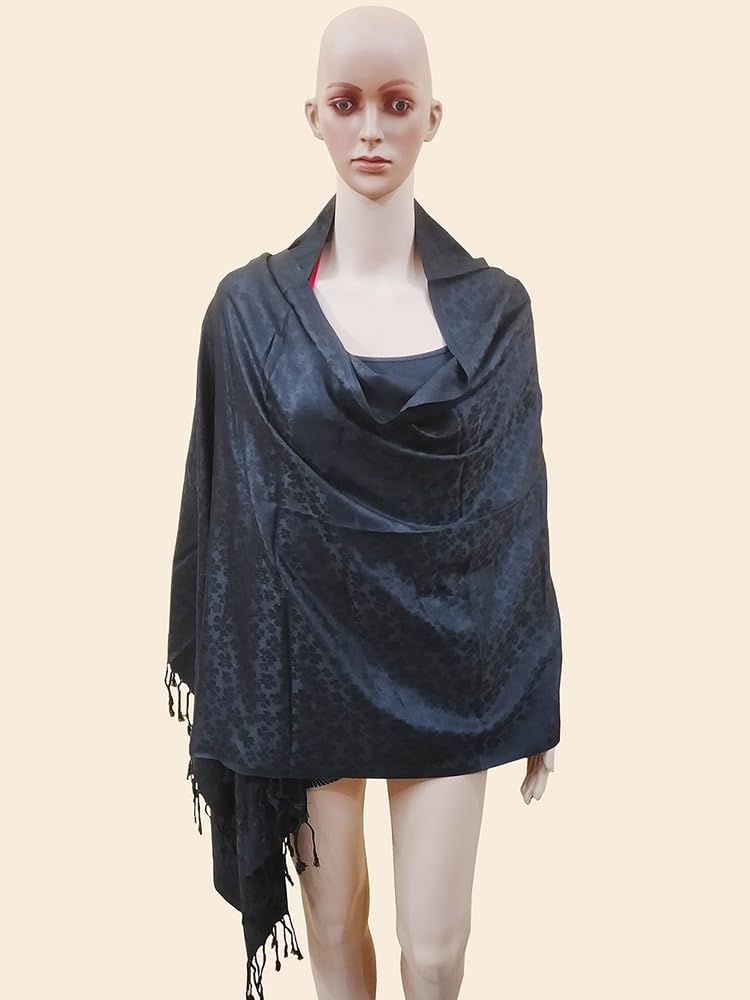 Rastogi Handicraft Large Pashmina Shawls & Wraps for Women Extra Soft Cashmere Feel Throw Womens Size 83 X 30 Inches, Black Shawl, 83 X 30