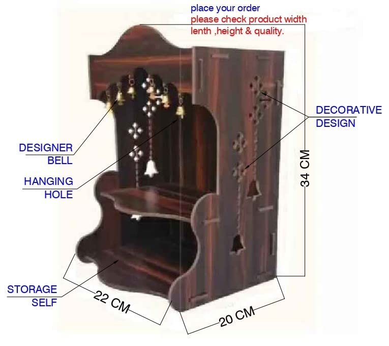 SSI Fully Handmade beautyfull Small Wooden Home and Office Temple/Pooja Mandir Pooja ghar (DRK Brown)