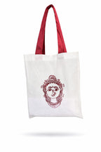 Return Gift Cotton Tote Bag with Traditional Indian Deity Print, White with Maroon Handles Set of 50 bags
