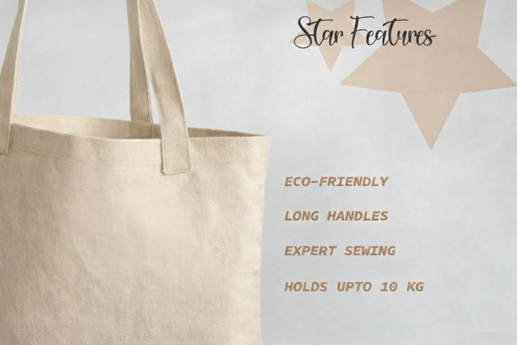 SKY LESS FASHION Cotton Tote Bag for Women, Plain Shoulder Bag for Painting Reusable Multi-Purpose Grocery Shopping Bag for School, Gym, Beach & Travel, 16 x 14 Inch, Beige Pack of 2