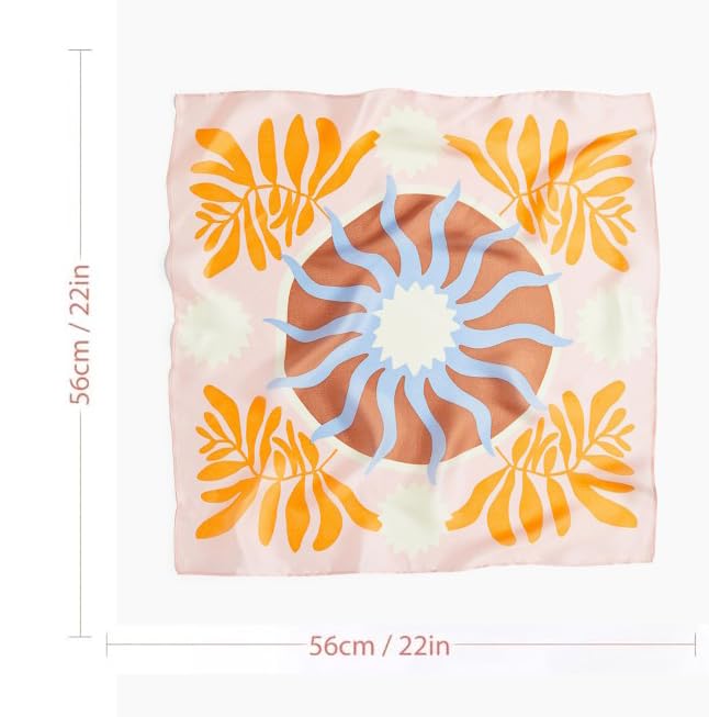 NK Textiles Women's Tropical Sun Print Shiny Dubai Style Luxury Abstract Pattern Satin Head Scarf - Neck Scarf (Square) (22x22)