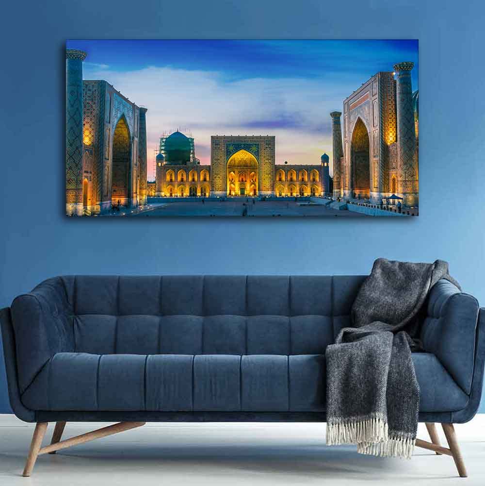 VIBECRAFTS Canvas Paintings for Living Room Drawing Room Beautiful Islamic Wall Painting of The Heart of the Ancient City of Samarkand Fitted with Wooden Frame for Home|Office|Gift(PTVCH_2280)