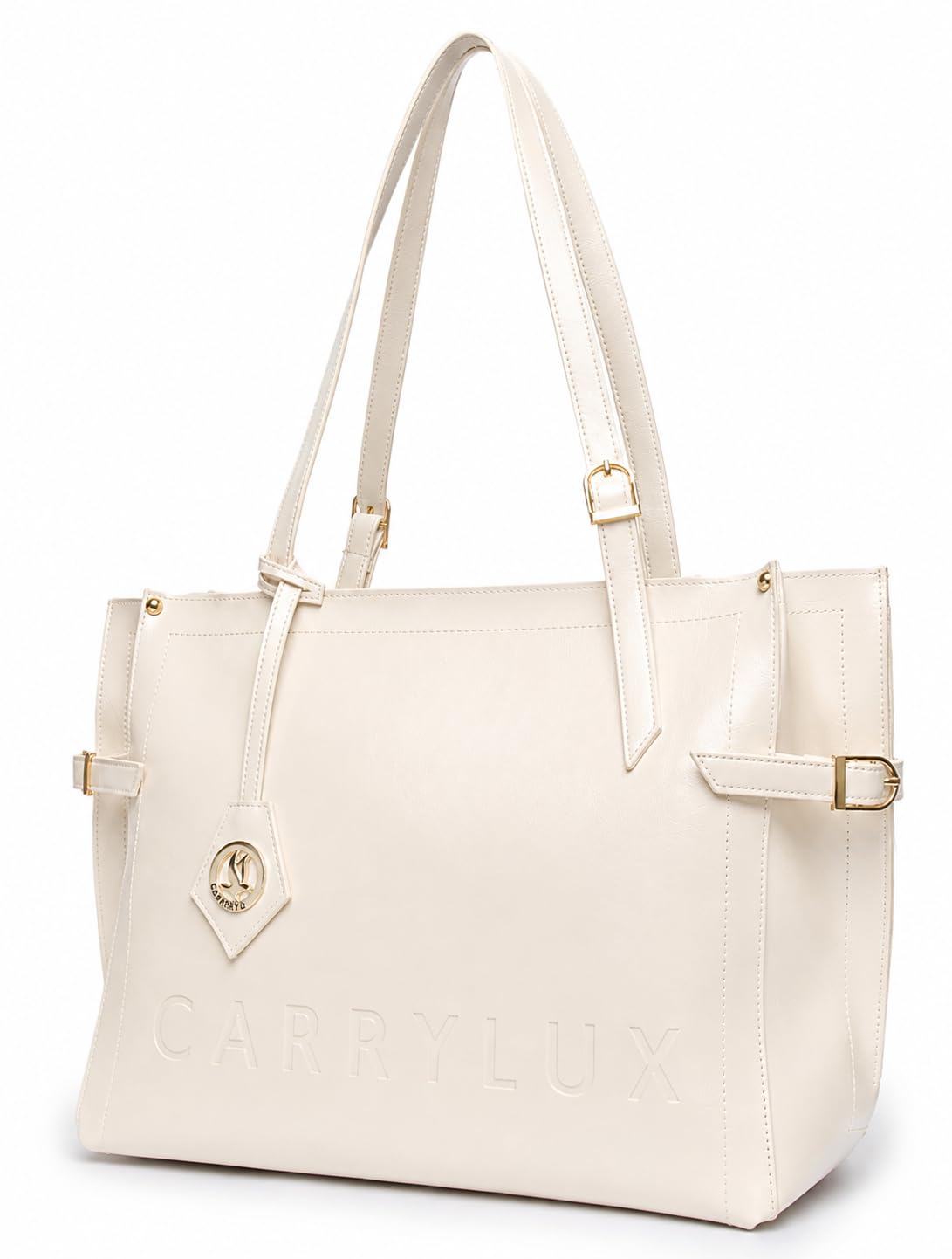 Carrylux Soft PU Textured Tote Bag for Women (Ivory)