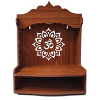 Gojeeva Wood Hand Crafted Om Carved Pattern with LED Spot Light Home Temple l Pooja Temple for Office l Puja Ghar l Hanging Stand for Puja (Brown-5) (Pack of 1)