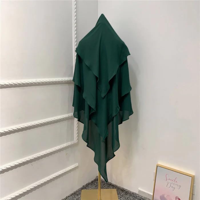 TRIPLE LAYER KHIMAR HIJAB/MULTI LAYER HIJAB/FULL SIZE KHIMAR LAYER (DARK GREEN)