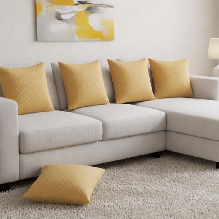 STITCHNEST Quilted Velvet Cushion Covers Set of 5 | Soft Brown | 12x12 Inches | Premium Sofa & Living Room Décor