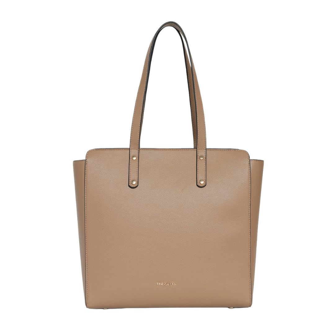 The Gusto Beyond Plus - Premium Vegan Leather Tote Bag for Women, Big Size, Beige | Stylish Handbag for women with Zip Closure | Fit for Office Bag, College, Travel Use | Handcrafted in India