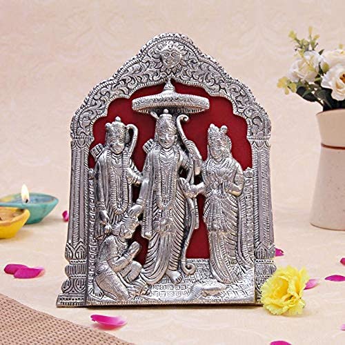 Prince Home Decor & Gifts White Metal Ram Darbar Ram Laxman Sita Staue Spiritual Idols