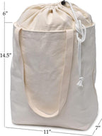 Metsi Reusable Canvas Laundry Bag with Shoulder Straps, Extendable Drawstring Top, Eco-Friendly 100% Cotton Cloth Tote for Shopping, Travel and Storage, Pack of 1