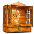 Wooden Temple Mandir with Door Cabinets, Wall-Mount, Laser Cut
