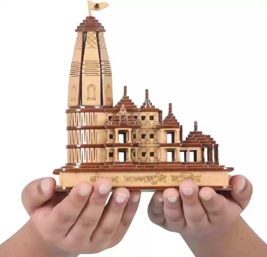 Awadh- Sri Ram Mandir Ayodhya Wood 3D Temple Model For Car/Home/Office/Shop And Gift Use, Ship From Holy Land Ayodhya India, Ram Mandir Mdoel (Pack Of 1), Brown