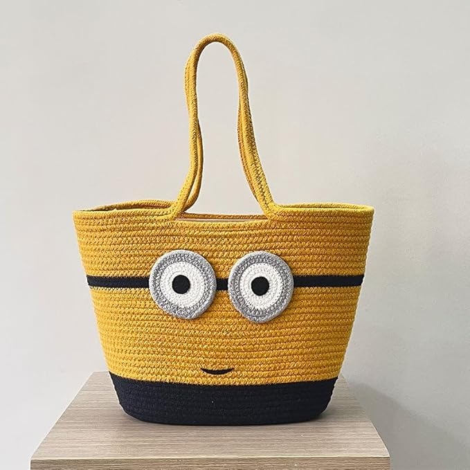 ROSSLYN Minion Design Handmade Cotton Dori Retro Tote Bag - Collectable & Reusable For Tote Women (Pack Of 1), Yellow