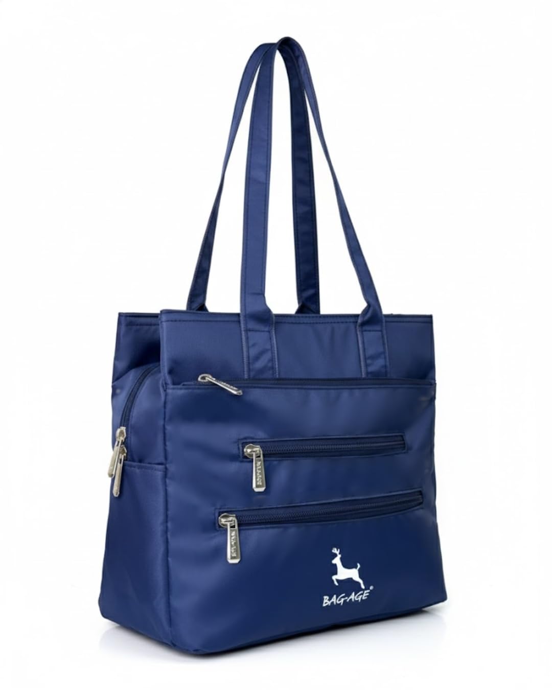 Bag-Age HB49 Multi-Pocket Tote Bag for Girls & Women, Water-Resistant Shoulder Bag with Umbrella Pocket for Daily Use, Handbag for Office, Travel, Shopping, Everyday Use (Navy Blue)