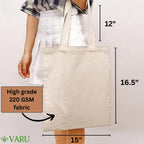 VARU 100% Cotton Tote Bags, Reusable Tote Bags For Women, Canvas Tote Bag for Women, Plain Tote Bag for painting, Reusable Multi-Purpose Cotton Bags for School/Gym/Shopping (pack of 6)