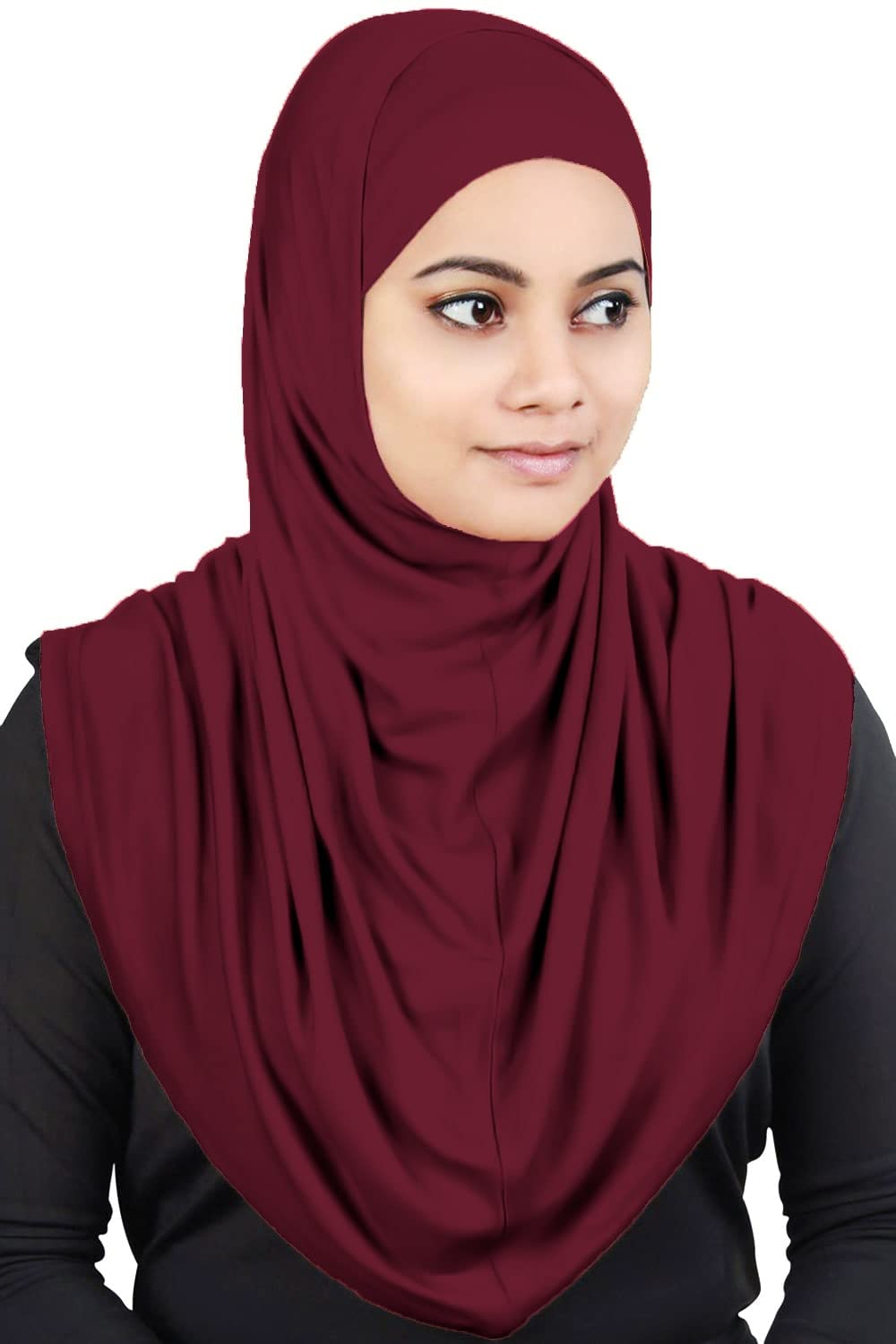 MyBatua Women's 2-Piece Al-Amira Hijab with Under Scarf/Cap/Bonnet in Soft Viscose Jersey, Ready to Wear HJ-129 (Maroon)