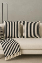 AWARD VELVETS - 100% Cotton - Black and White Stripes Cushion Covers Set of 2 (16 x 16 inches) - Cushion Covers for Sofa & Living Room Decor
