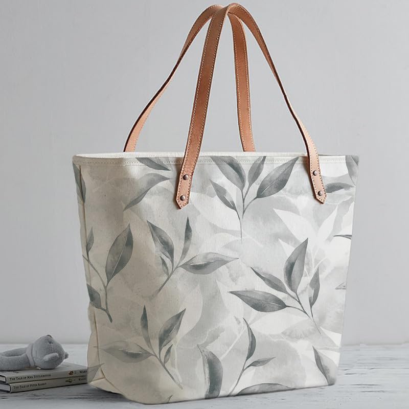 The Purple Tree Womens Oversized - Leafy Tote Bag Zip, College Bag, Travel & Daily Use, Gifts - Large Capacity Handbag - Contemporary, White