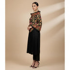 Matelco Women Black Multi-Color Floral Jaal Pashmina Shawl