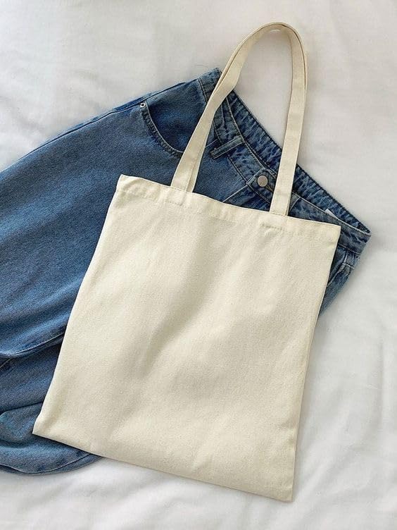 Plain Cotton Tote Bag, Natural White, Reusable Shopping Bag Pack of 5