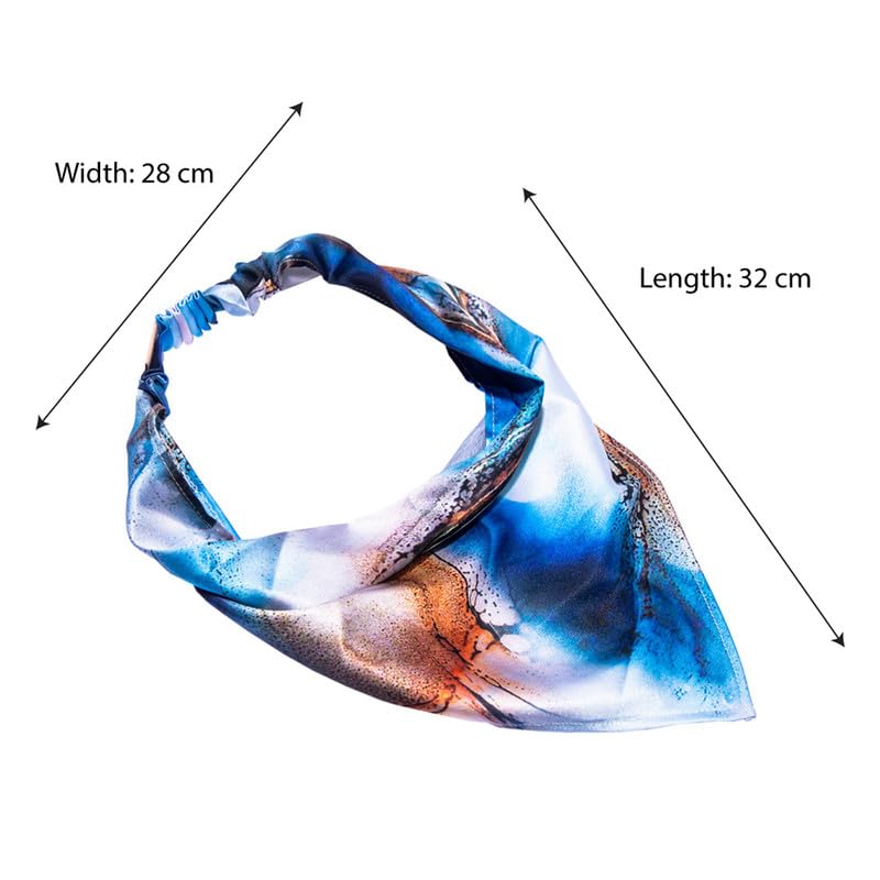 Hair Drama Co. Abstract Patterned Bandana Printed Women Elastic Scrunchies Hair Bands Retro Hair Ties Scarf Rubber Band Hair Accessories for Women & Girls - Blue