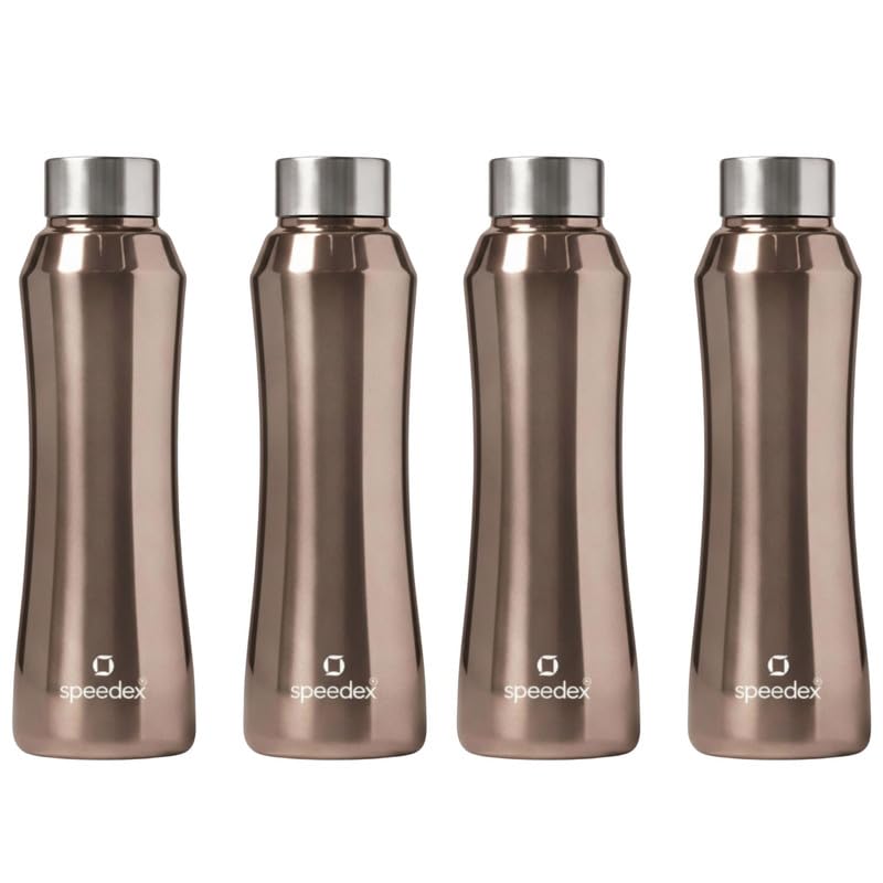 Speedex Stainless Steel Water Bottle 1 Ltr, Leak Proof Screw Cap, BIS Approved 1000 ml Metal Bottle For Daily, Office, School, Gym, Travel Use for Men, Women, Kids, Adults, Copper Gold, Set of 4