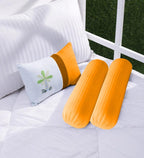 Trance Home Linen 100% Cotton 16X32 Inch 200TC Striped | Round Bed Side Long Bolster Pillow Cover to Fit 24 Length 9 Dia | Pack of 2 Bolster Cover Only (16X32 Inch, Mustard Yellow) 2 Pieces